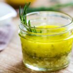 Citrus vinaigrette stored in a mason jar.